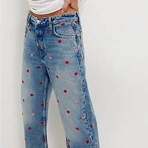 We The Free Blue Jeans with Red Heart Details